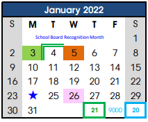 District School Academic Calendar for Butz Education Center for January 2022