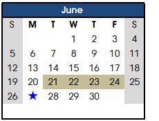 District School Academic Calendar for Butz Education Center for June 2022