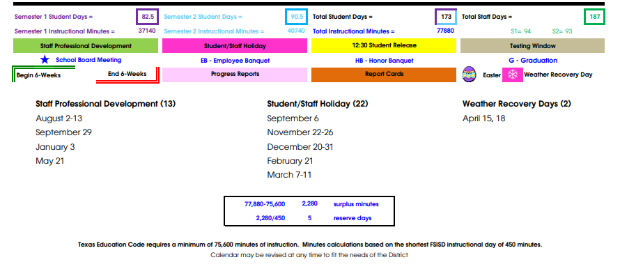 District School Academic Calendar Key for Apache Elementary