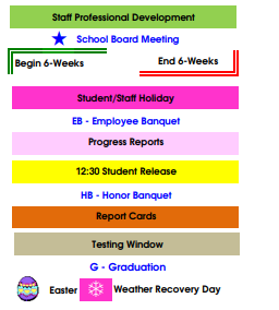 District School Academic Calendar Legend for Apache Elementary