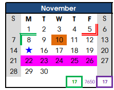 District School Academic Calendar for Butz Education Center for November 2021
