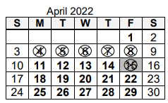 District School Academic Calendar for Bunche Elementary School for April 2022