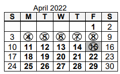 District School Academic Calendar for Washington Center Elem Sch for April 2022