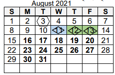 District School Academic Calendar for Adams Elementary School for August 2021