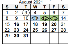 District School Academic Calendar for Mabel K Holland Elem Sch for August 2021