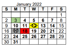 District School Academic Calendar for Jefferson Middle School for January 2022