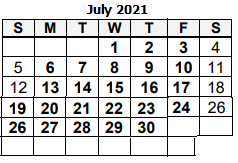 District School Academic Calendar for John S Irwin Elementary Sch for July 2021