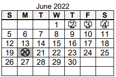 District School Academic Calendar for Robert C Harris Elem Sch for June 2022