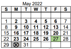District School Academic Calendar for John S Irwin Elementary Sch for May 2022