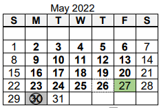 District School Academic Calendar for Willard Shambaugh Elem Sch for May 2022