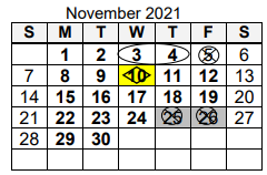 District School Academic Calendar for Harrison Hill Elementary Sch for November 2021