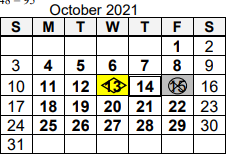 District School Academic Calendar for Special Education Center for October 2021