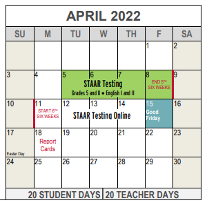 District School Academic Calendar for Westcliff Elementary for April 2022