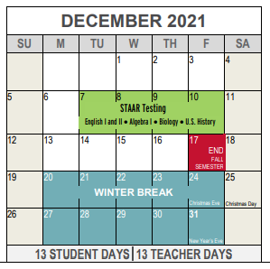District School Academic Calendar for Tier 1 Dunbar 6 Daep Middle School for December 2021