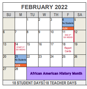 District School Academic Calendar for Assessment Ctr for February 2022