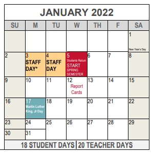 District School Academic Calendar for Westcliff Elementary for January 2022