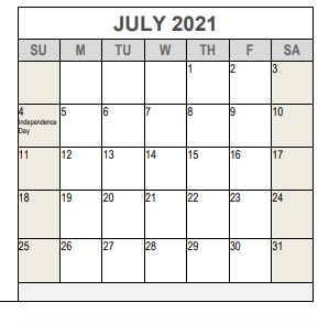 District School Academic Calendar for Adult Education for July 2021