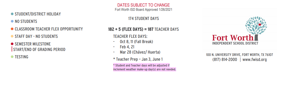 District School Academic Calendar Key for Como Montessori