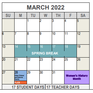 District School Academic Calendar for Christene C  Moss Elementary for March 2022