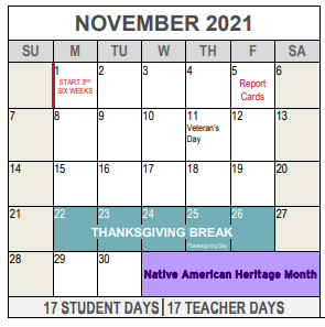 District School Academic Calendar for Tier 1 Southwest D A E P  H S for November 2021