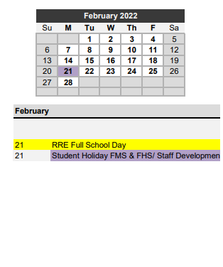 District School Academic Calendar for Franklin Middle for February 2022