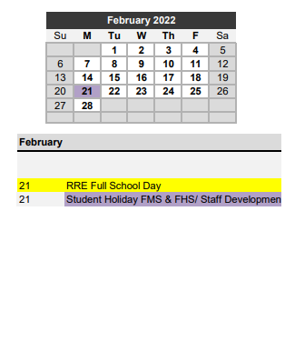 District School Academic Calendar for Franklin High School for February 2022