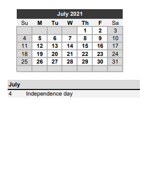 District School Academic Calendar for Franklin High School for July 2021