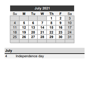 District School Academic Calendar for Franklin Middle for July 2021