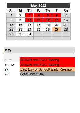 District School Academic Calendar for New High School for May 2022