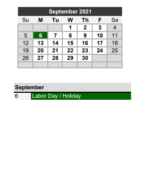 District School Academic Calendar for New High School for September 2021