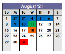 District School Academic Calendar for Frankston Elementary for August 2021