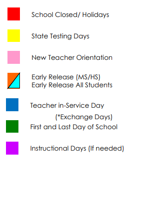 District School Academic Calendar Legend for Frankston Middle