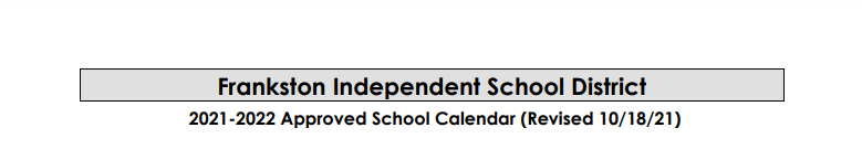 District School Academic Calendar for Frankston Elementary