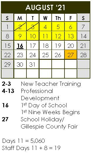 District School Academic Calendar for Alter Sch for August 2021