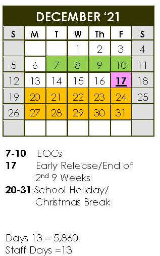 District School Academic Calendar for Fredericksburg Elementary for December 2021
