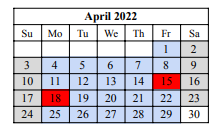 District School Academic Calendar for Norman M Thomas Elementary for April 2022
