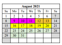 District School Academic Calendar for Norman M Thomas Elementary for August 2021
