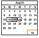 District School Academic Calendar for Vista Alternative for August 2021