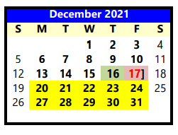 District School Academic Calendar for Willow Bend Elementary for December 2021
