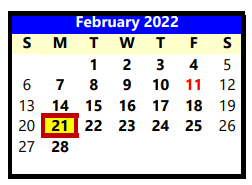 District School Academic Calendar for Willow Bend Elementary for February 2022