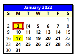 District School Academic Calendar for Lubbock Co J J A E P for January 2022