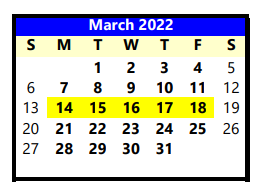 District School Academic Calendar for Lubbock Co J J A E P for March 2022