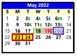 District School Academic Calendar for Terra Vista Middle School for May 2022
