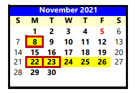 District School Academic Calendar for Willow Bend Elementary for November 2021