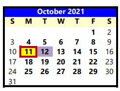 District School Academic Calendar for Willow Bend Elementary for October 2021