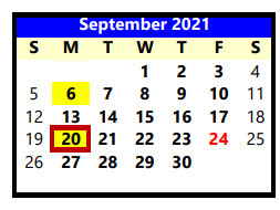 District School Academic Calendar for Lubbock Co J J A E P for September 2021