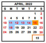 District School Academic Calendar for Sunnyside High for April 2022