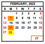 District School Academic Calendar for Young (J.E.) Academic Center for February 2022
