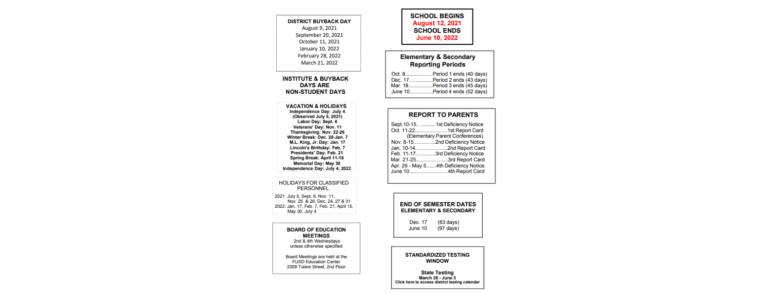 District School Academic Calendar Key for Wishon Elementary