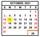 District School Academic Calendar for Dewolf Continuation High for October 2021